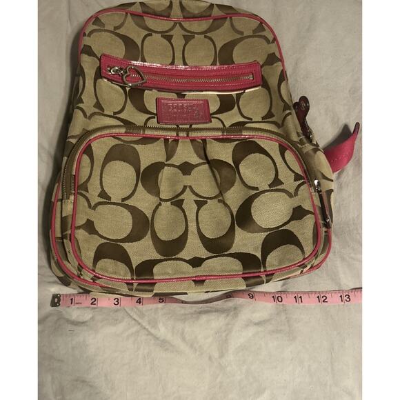 Authentic Coach Signature Poppy Backpack Tan Canvas/Pink Leather Trim F22948 - Picture 15 of 16